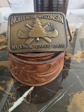 Vtg Boy Scouts of America Buckle Northern Wisconsin National Canoe Base Belt 42